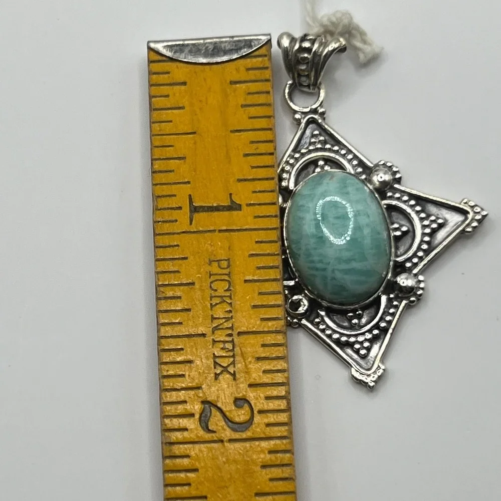 Sterling Silver‎ Amazonite Pendant Oval Cabochon Gemstone Vintage Style 925